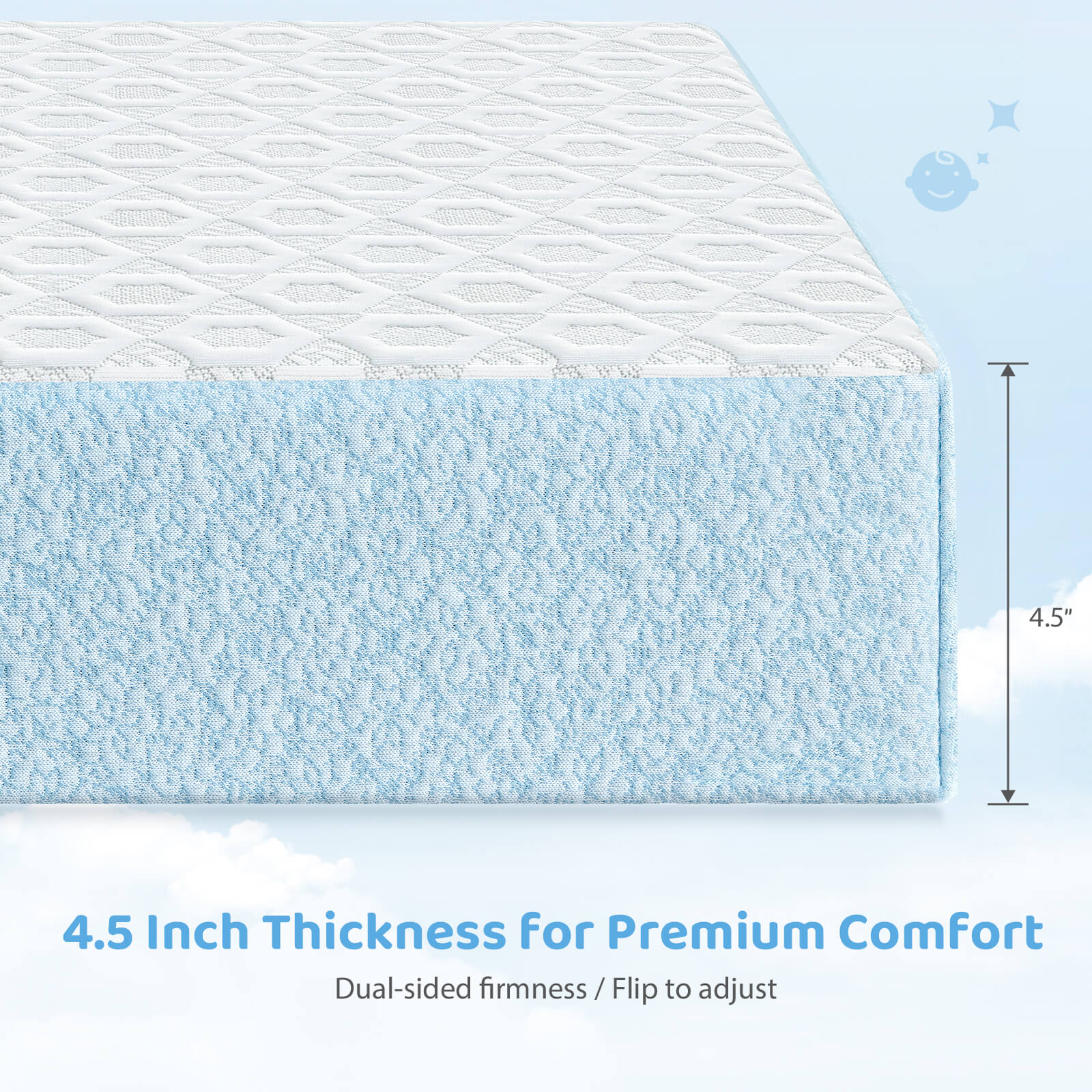 Dourxi Crib Mattress, Dual Firmness Soft & Firm Memory Foam Toddler Mattress with Breathable Washable Cover, CertiPUR-US Certified, Baby Mattresses 52" x 27.5" x 4.5" for Crib and Toddler Bed