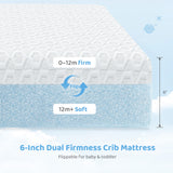 Dourxi Crib Mattress, Dual Firmness Soft & Firm Memory Foam Toddler Mattress, 3-Layer Baby Mattresses with Breathable Washable Cover, CertiPUR-US Certified, 52" x 27.5" x 6" for Crib and Toddler Bed