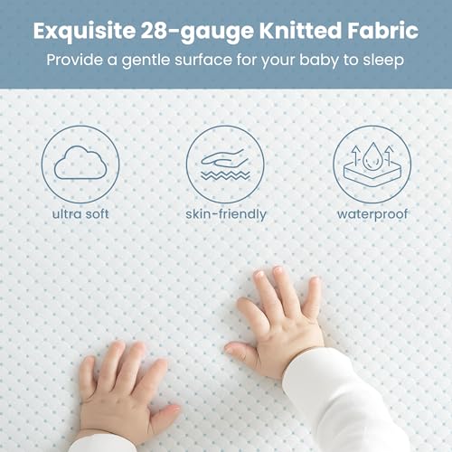 Dourxi Mini Crib Mattresses, 38x24x4 Inch Dual Sided 2-Stage Firmness Portable Baby Mattress for Mini, with Cooling Gel Memory Foam, Waterproof & Washable Cover and Non-Slip Base, White