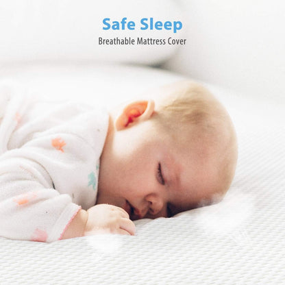 Dourxi 6 Inch Crib Mattress, Dual Sided Comfort Memory Foam Toddler Mattress, Triple-Layer Breathable Premium Baby Mattress W/Removable Cover - White&Blue