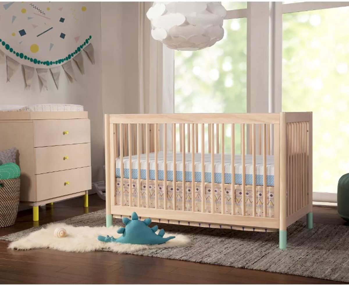 Dourxi 6 Inch Crib Mattress, Dual Sided Comfort Memory Foam Toddler Mattress, Triple-Layer Breathable Premium Baby Mattress W/Removable Cover - White&Blue
