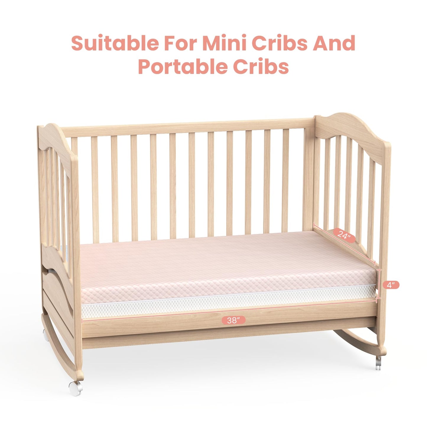 Dourxi Mini Crib Mattress, 38x24X4 Inch Dual Sided Comfort Gel Memory Foam, Breathable Premium Baby Mattress for Mini and Portable Cribs w/Removable Outer Cover - White&Pink