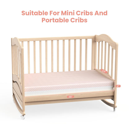 Dourxi Mini Crib Mattress, 38x24X4 Inch Dual Sided Comfort Gel Memory Foam, Breathable Premium Baby Mattress for Mini and Portable Cribs w/Removable Outer Cover - White&Pink