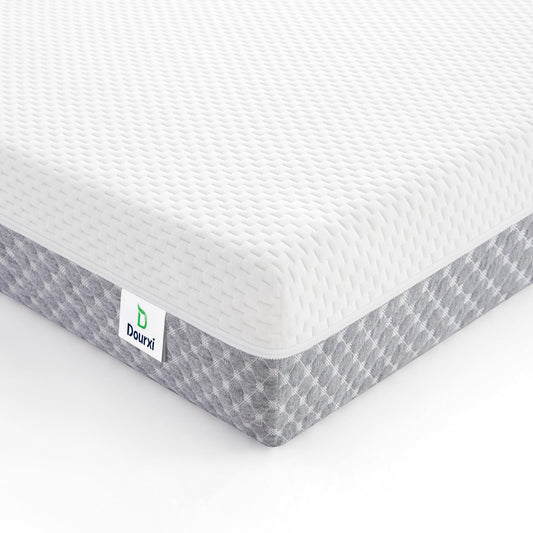 Dourxi Mini Crib Mattress, 38x24X4 Inch Dual Sided Comfort Gel Memory Foam, Breathable Premium Baby Mattress for Mini and Portable Cribs w/Removable Outer Cover - White&Grey