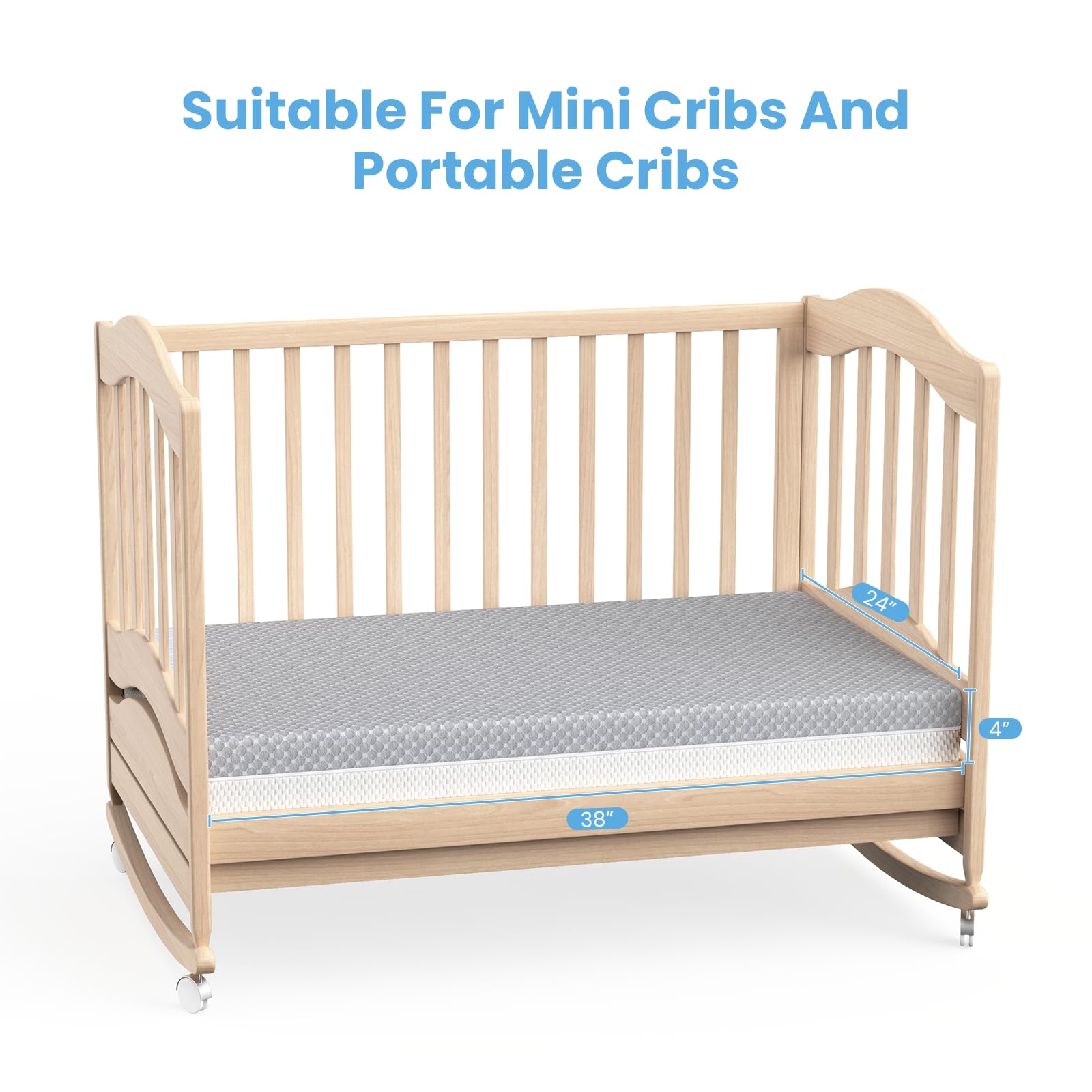 Dourxi Mini Crib Mattress, 38x24X4 Inch Dual Sided Comfort Gel Memory Foam, Breathable Premium Baby Mattress for Mini and Portable Cribs w/Removable Outer Cover - White&Grey