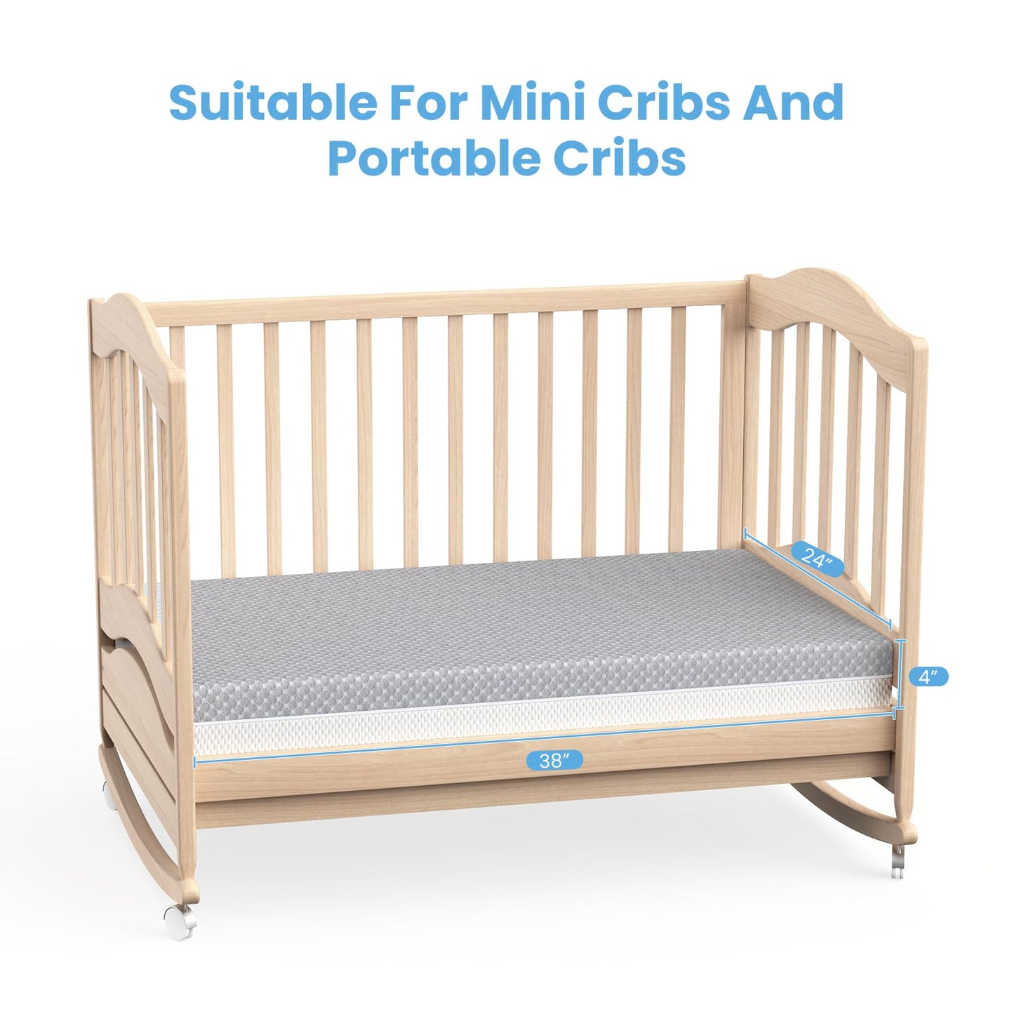 Dourxi Mini Crib Mattress, 38x24X4 Inch Dual Sided Comfort Gel Memory Foam, Breathable Premium Baby Mattress for Mini and Portable Cribs w/Removable Outer Cover - White&Grey
