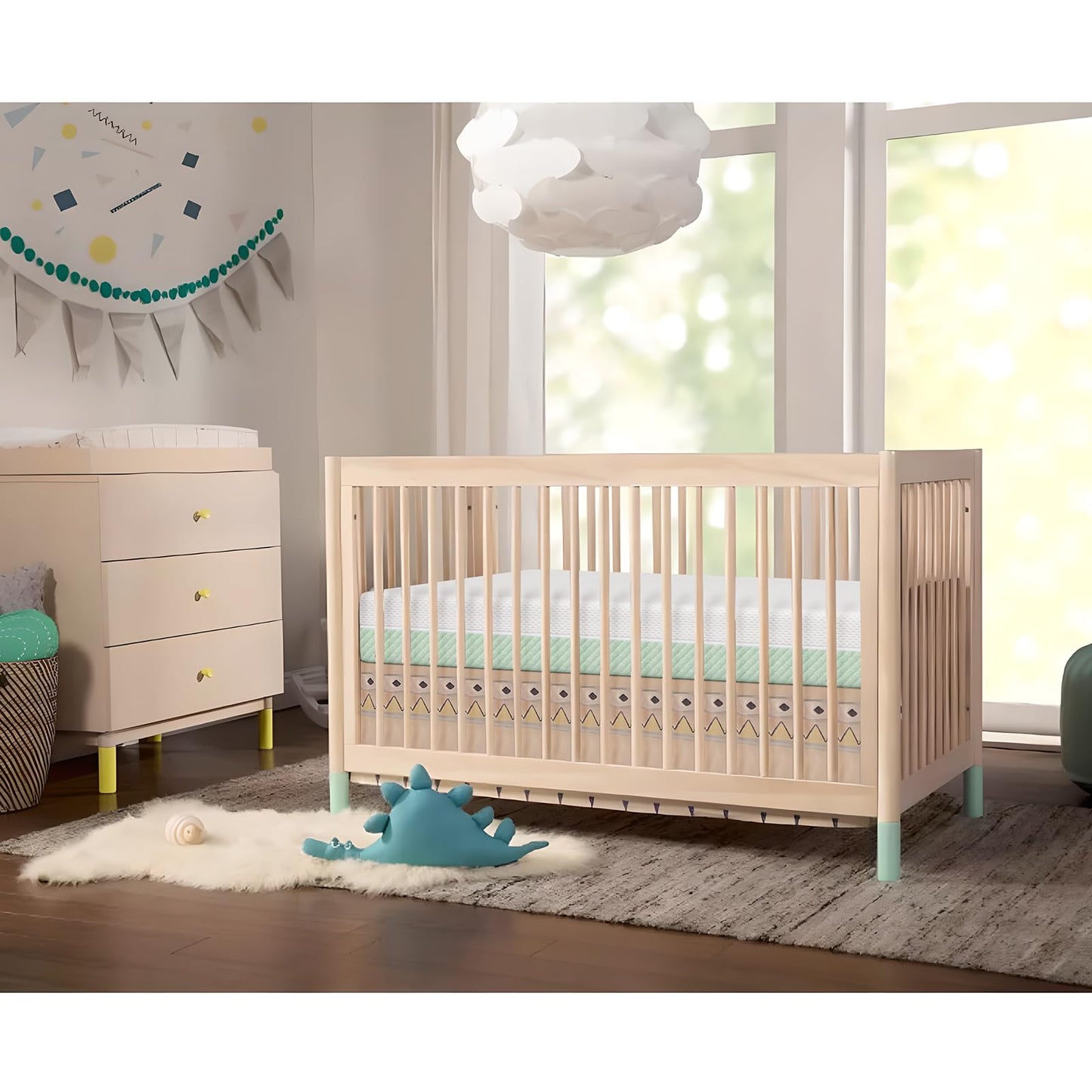 Dourxi 6 Inch Crib Mattress, Dual Sided Comfort Memory Foam Toddler Mattress, Triple-Layer Breathable Premium Baby Mattress W/Removable Cover - White&Green