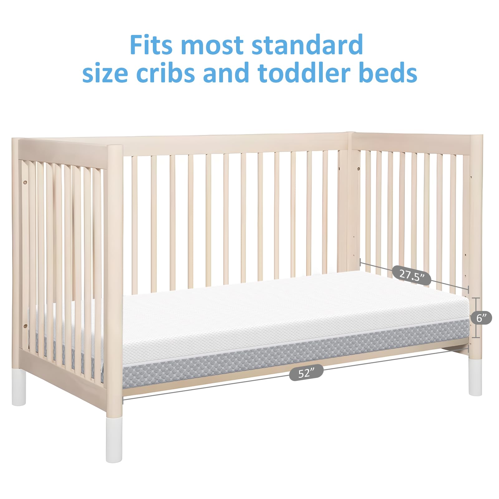 Dourxi 6 Inch Crib Mattress, Dual Sided Comfort Memory Foam Toddler Mattress, Triple-Layer Breathable Premium Baby Mattress W/Removable Cover - White&Grey