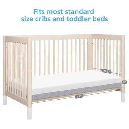 Dourxi 6 Inch Crib Mattress, Dual Sided Comfort Memory Foam Toddler Mattress, Triple-Layer Breathable Premium Baby Mattress W/Removable Cover - White&Grey
