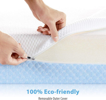 Dourxi 6 Inch Crib Mattress, Dual Sided Comfort Memory Foam Toddler Mattress, Triple-Layer Breathable Premium Baby Mattress W/Removable Cover - White&Blue