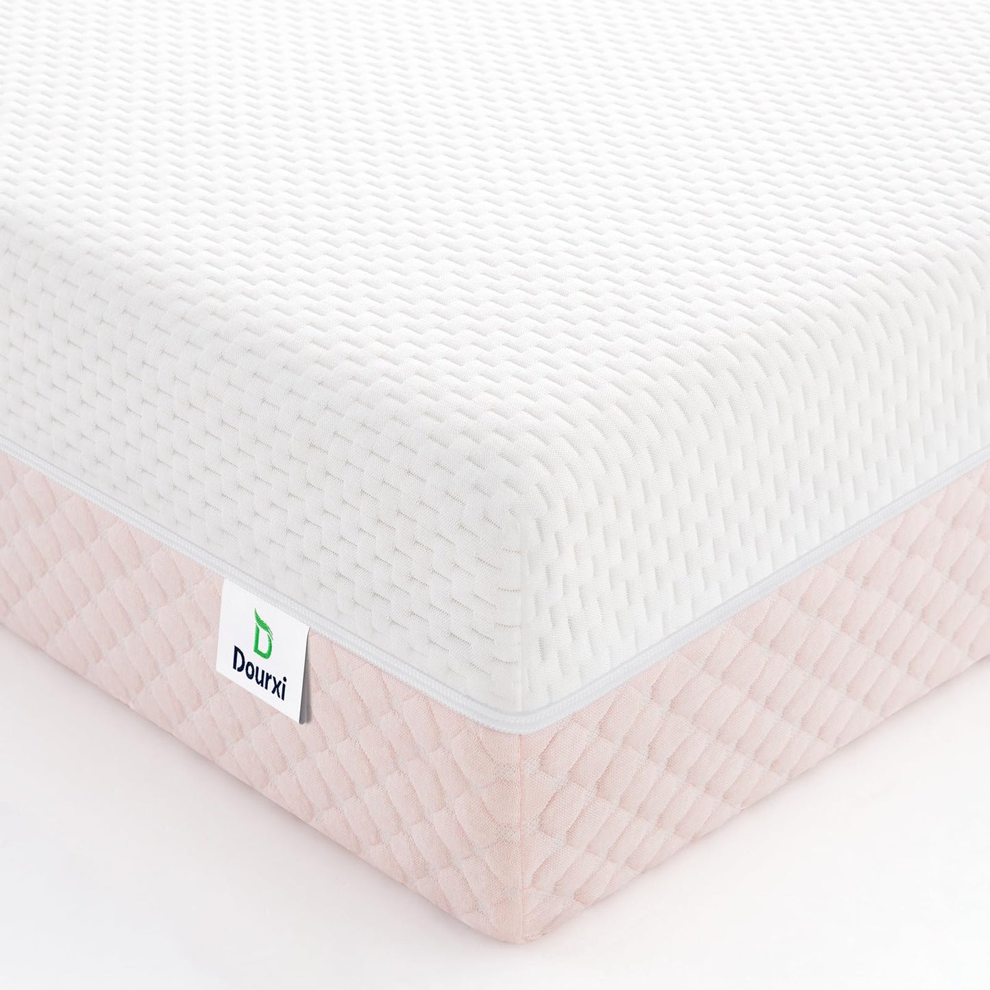 Dourxi 6 Inch Crib Mattress, Dual Sided Comfort Memory Foam Toddler Mattress, Triple-Layer Breathable Premium Baby Mattress W/Removable Cover - White&Pink