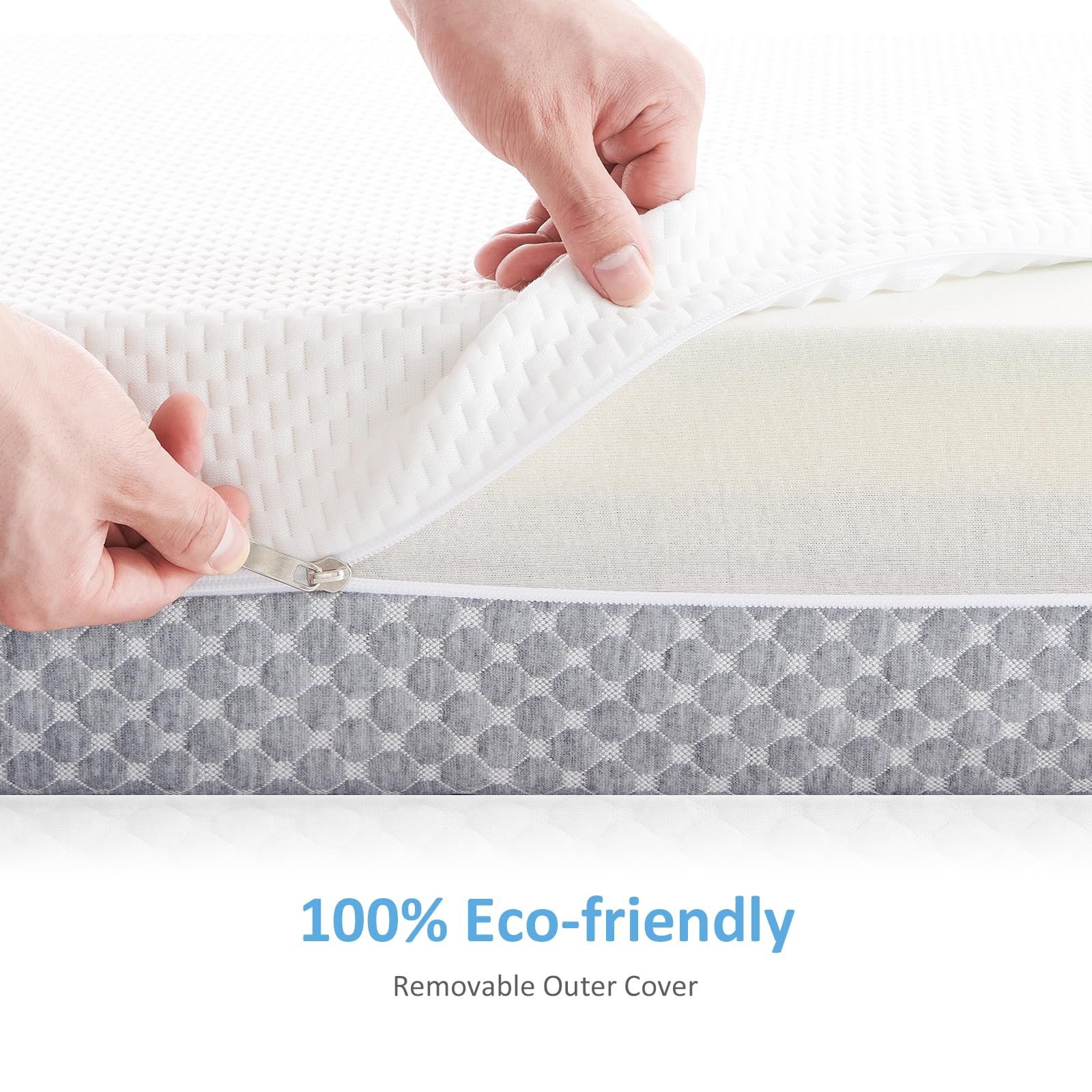 Dourxi 6 Inch Crib Mattress, Dual Sided Comfort Memory Foam Toddler Mattress, Triple-Layer Breathable Premium Baby Mattress W/Removable Cover - White&Grey